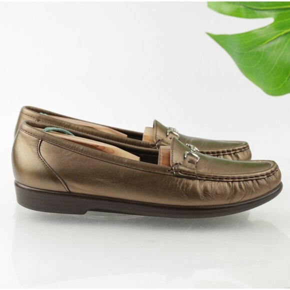 SAS Womens Metro Loafer Size 9 SLIM Bronze Gold Leather Bit Strap Flat Slip On - Picture 7 of 12